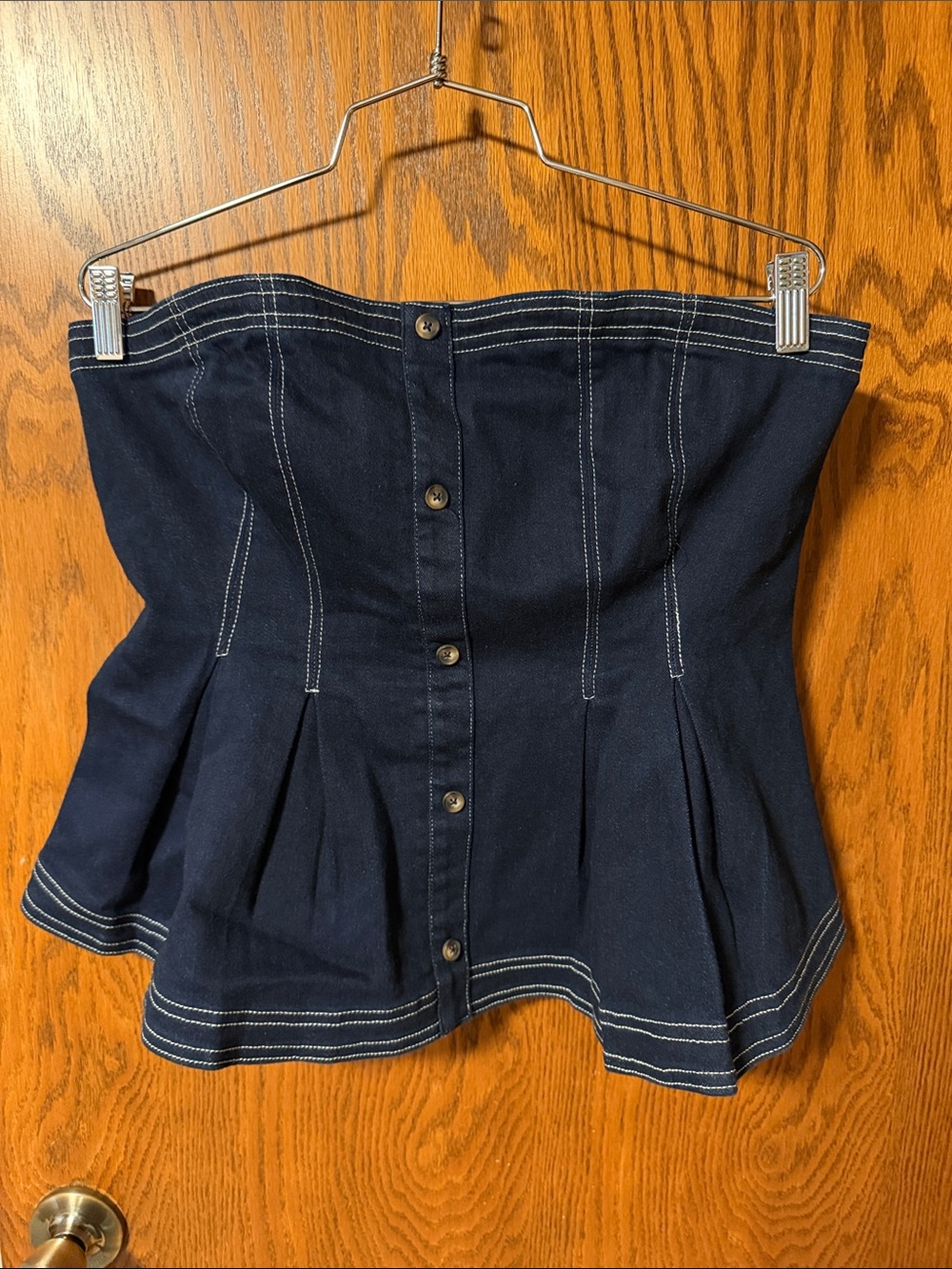 Pilcro Navy Strapless Button-Front Circle Skirt